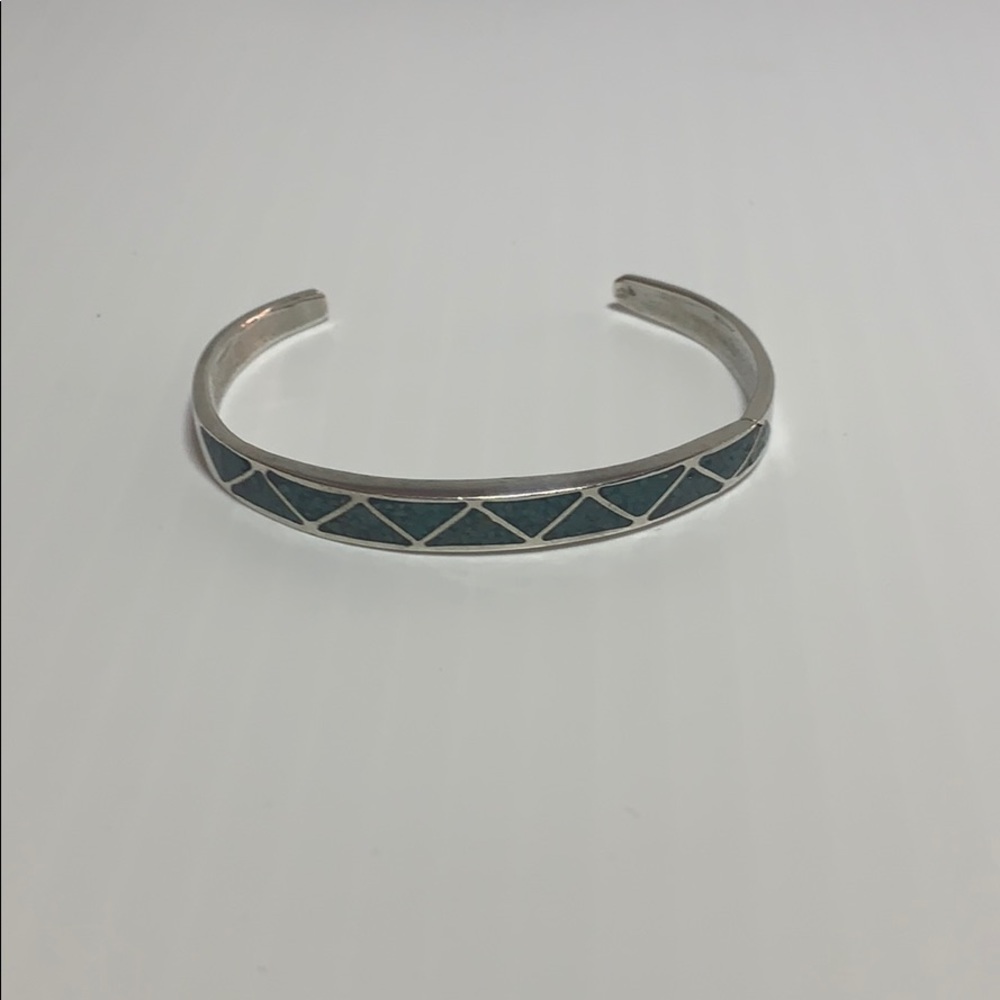 Antique turquoise & sterling silver slip on bangle - Picture 4 of 6